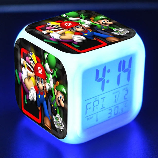 Super Mario Clock Alarm LED Colorful Light Thermometer Figures