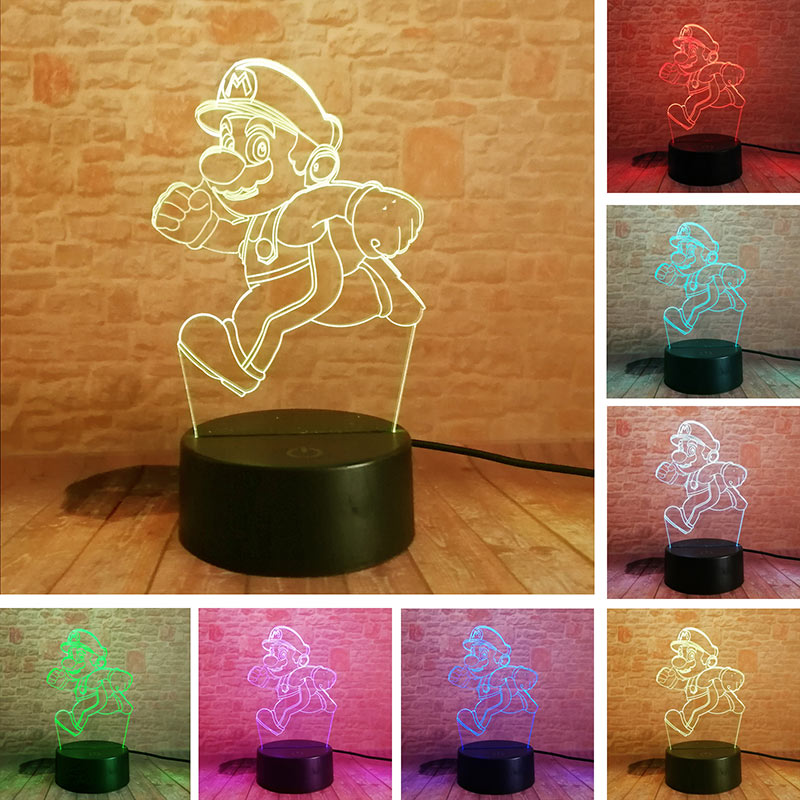 Super Mario Model 3D Illusion LED NightLight Colourful Flashing Light Glow in the Dark Super Mario Bross Figure Toys