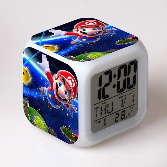 Super Mario Clock Alarm LED Colorful Light Thermometer Figures