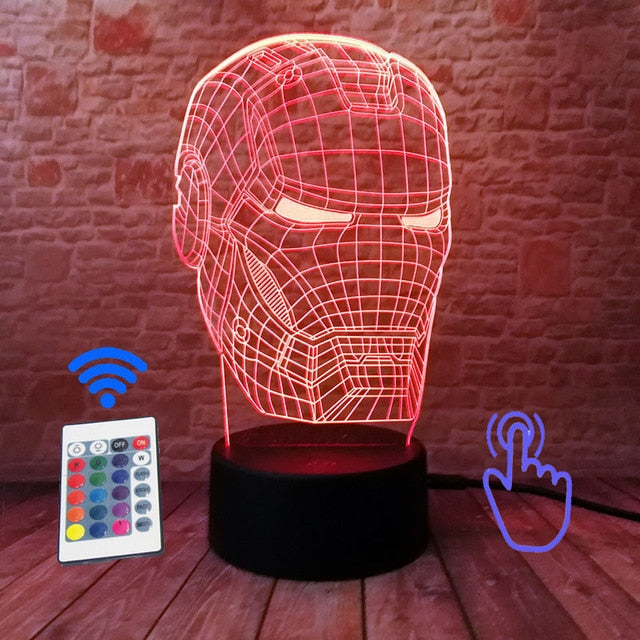 Marvel Iron Man Figurine 3D Illusion LED NightLight Colourful Flashing Light Figure IronMan Mask Model Toys